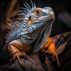 Fototapeta premium Iguana isolated on wooden background