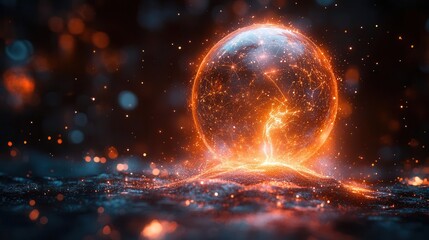 Obraz premium holographic trophy emanating data streams surrounded by swirling particles and glowing energy fields symbolizing achievement in digital realm