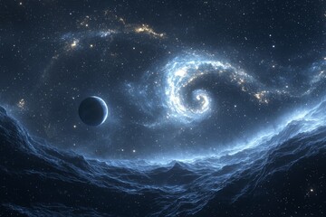 Fototapeta premium Space cosmic illustration with planets scene created with Generative AI