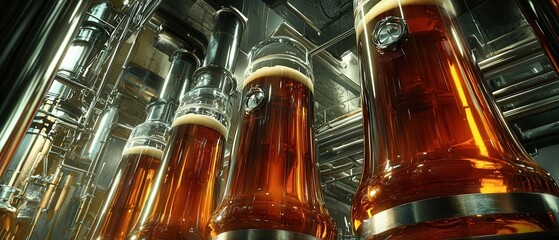 Glass carboy filled with fermenting beer