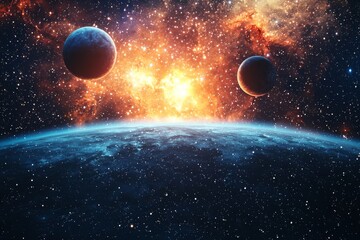 Obraz premium Space cosmic illustration with planets scene created with Generative AI