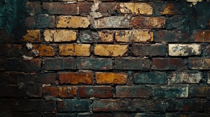 Old brick wall with weathered and chipped surfaces, conveying a sense of time and endurance.