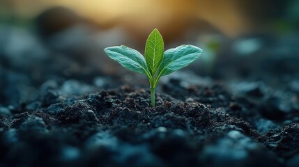 macro shot of a delicate green sprout emerging from rich dark soil symbol of new beginnings growth and natures resilience