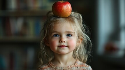 Fototapeta premium Little Girl With An Apple On Her Head