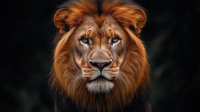 majestic lion portrait closeup of fierce lion face emerging from darkness mane backlit eyes gleaming with intensity