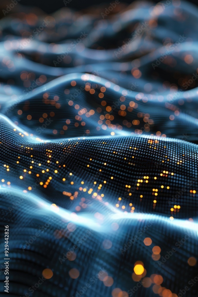 Poster a close-up shot of a wave of water with lights shining in the background, perfect for use in scenes 