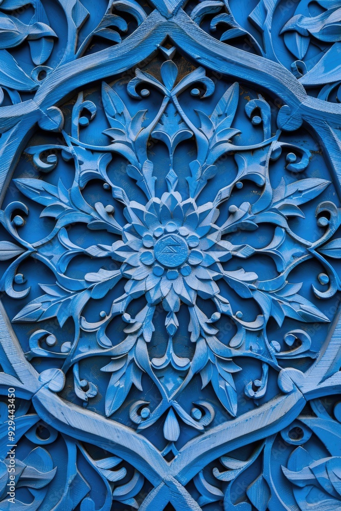 Poster A close-up shot of an intricate design on a wall, perfect for use in interior design or architecture contexts