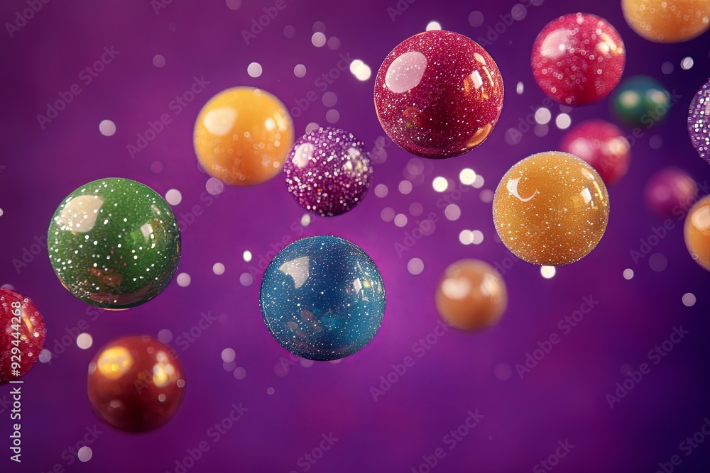 Aufkleber glittering spheres of various colors hover in the air, creating a whimsical and lively ambiance. gen