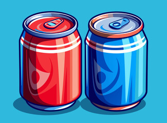 Blue and red drink cans stock illustration