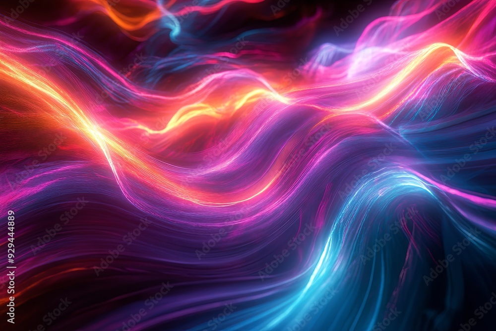 Poster waves of vibrant colors blend together, creating a captivating flow of light and energy in an abstra