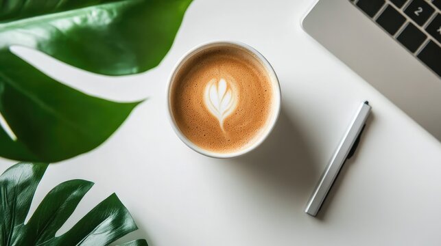 Minimalist office desk with sleek tech gadgets and a cup of coffee