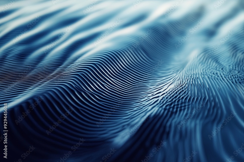 Poster soft waves ripple across a tranquil blue surface, reflecting light in delicate patterns. generative 