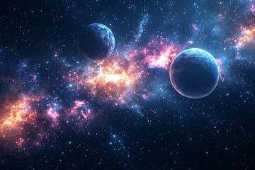 Obraz premium Space cosmic illustration with planets scene created with Generative AI