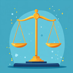 A vibrant illustration of golden justice scales with sparkles, representing balance, fairness, and equality in a legal context.