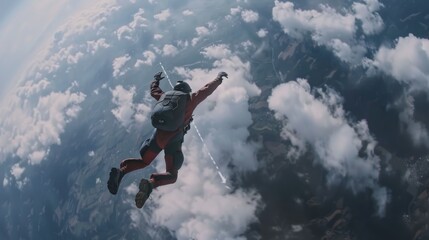A person in mid-air with a parachute, suitable for adventure or action scenes