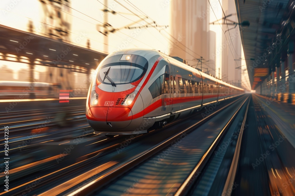 Aufkleber a train traveling down train tracks with a red and white color scheme
