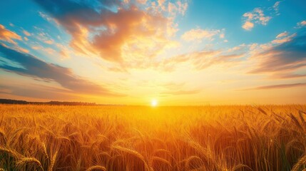 Obraz premium Golden Wheat Field Sunset