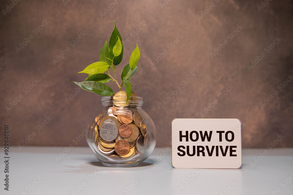 Poster how to survive text on white card on chart background