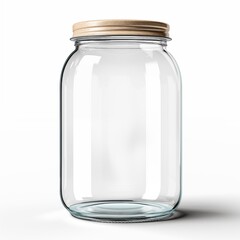 A glass jar with a wooden lid, elegantly placed against a clean white background, showcasing its simple design.
