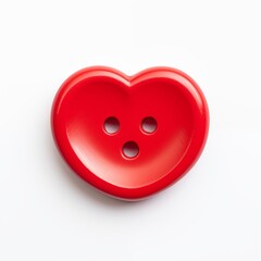 A red heart-shaped button prominently displayed against a clean white background, symbolizing love and affection.