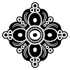 Square geometrical mandala. Medieval ornament. Jewelry design. Black and white silhouette.