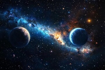 Space cosmic illustration with planets scene created with Generative AI