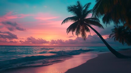 cinematic paysage photography of palms on the beach during sunset