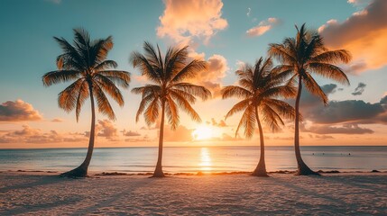 cinematic paysage photography of palms on the beach during sunset 