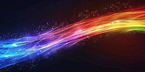 long straight line of rainbow, powerful energy. on black background. 