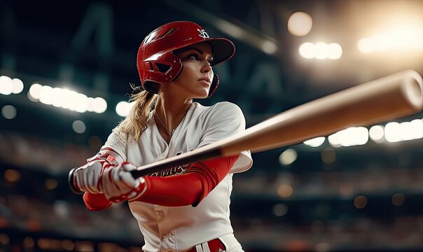 Professional Female Baseball Player in Action on Arena