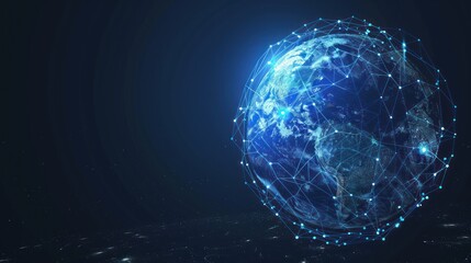 Obraz premium A virtual blue planet with a blue circle around it