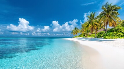 Fototapeta premium Maldives paradise with white sandy beach and clear blue sky