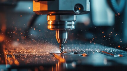 Close-up of a milling machine cutting metal in a precision engineering workshop
