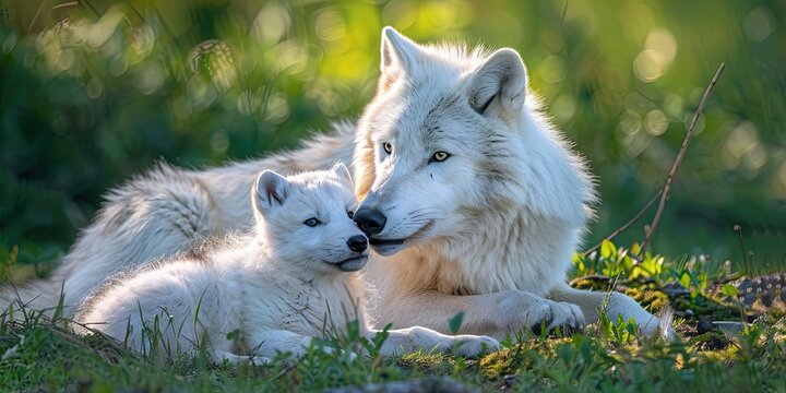 mom and baby arctic wolf 