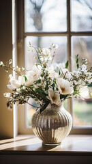 Fototapeta premium Beautiful floral arrangement with winter, autumn or early spring botanical plants and flowers