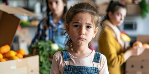 A child standing at a food bank