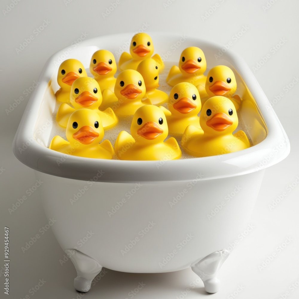 Canvas Prints A group of rubber ducks are in a bathtub filled with water, AI