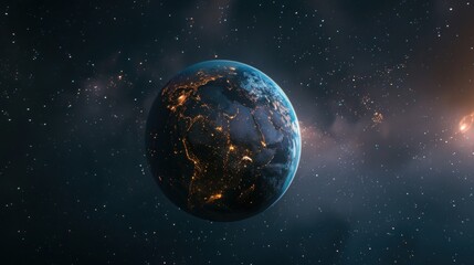 Fototapeta premium Fantasy space blue planet with a bright star in the center landscape