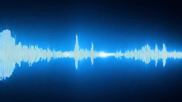 A vibrant blue spectrum shows sound waves, highlighting various frequencies and amplitude variations in an engaging visual representation.