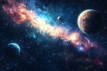 Space cosmic illustration with planets scene created with Generative AI