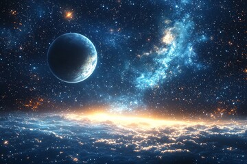 Obraz premium Space cosmic illustration with planets scene created with Generative AI