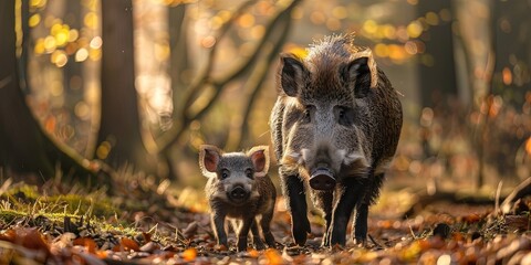mom and baby wild boar 