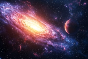 Obraz premium Space cosmic illustration with planets scene created with Generative AI