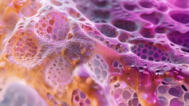Threedimensional reconstruction of the bat membrane illustrating the dynamic movements and interactions of cells that can squeeze through the meshlike structure.