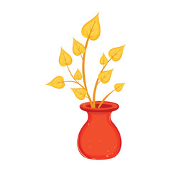 Red vase with yellow autumn leaves simple design Vector