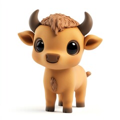 Adorable cartoon buffalo character with big eyes and a cute expression, perfect for children's themes or playful designs.