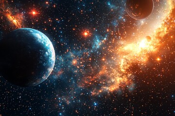 Obraz premium Space cosmic illustration with planets scene created with Generative AI