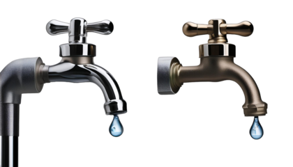 Faucet with water drop close up isolate on transparency background