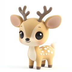 Obraz premium Cute cartoon deer with big eyes and antlers, perfect for children's designs and whimsical themes.