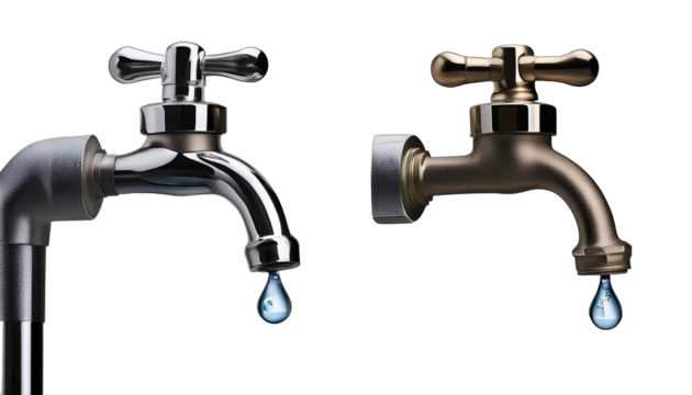 Faucet with water drop close up isolate on transparency background